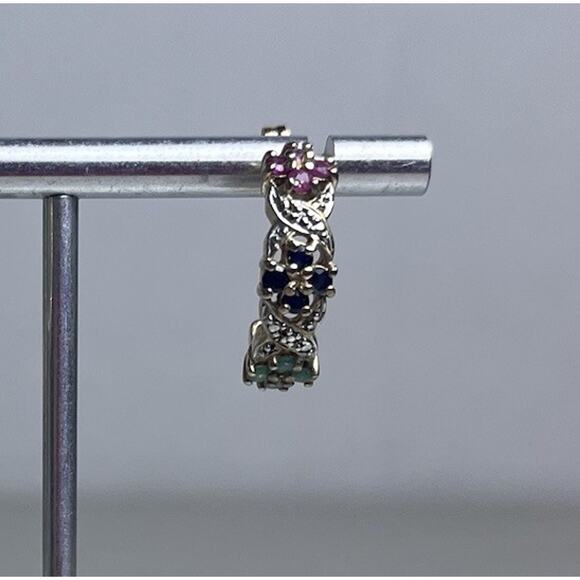 Gold Vermeil 925 Sterling Silver Sapphire Hoop Earrings Huggie Small Hoops - Picture 15 of 16